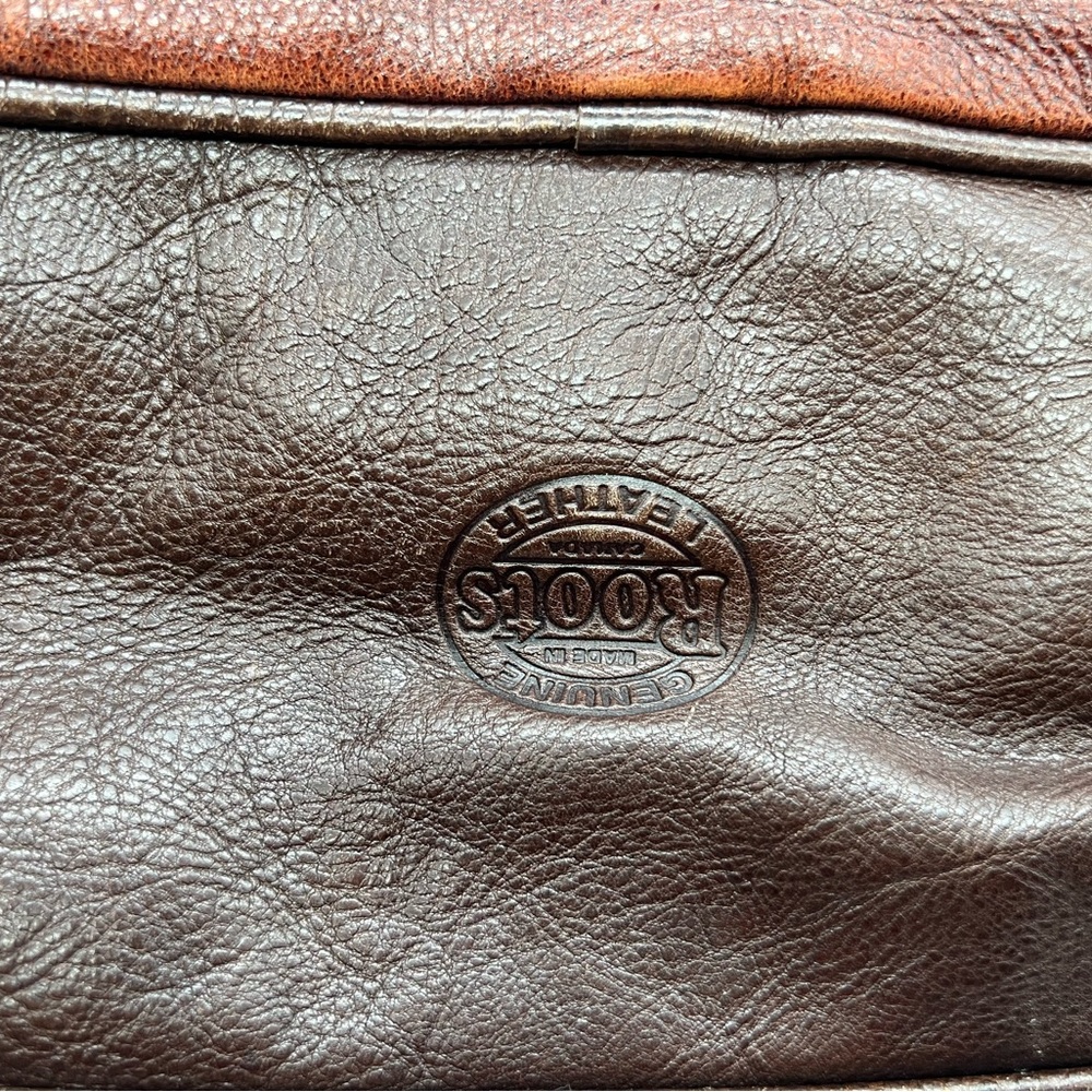ROOTS Vintage Sunset Orange Brown Ombre Pebbled Leather Shoulder Bag Tote - Picture 9 of 13